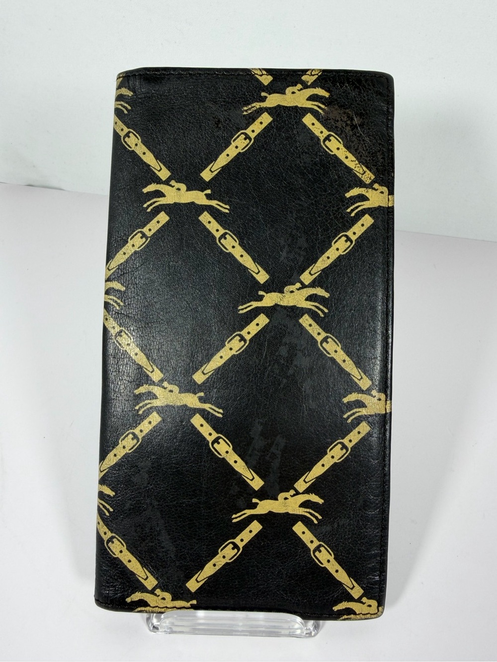 1304: Longchamp Vintage Le Pliage Horse & Belt Print Leather Long Wallet
